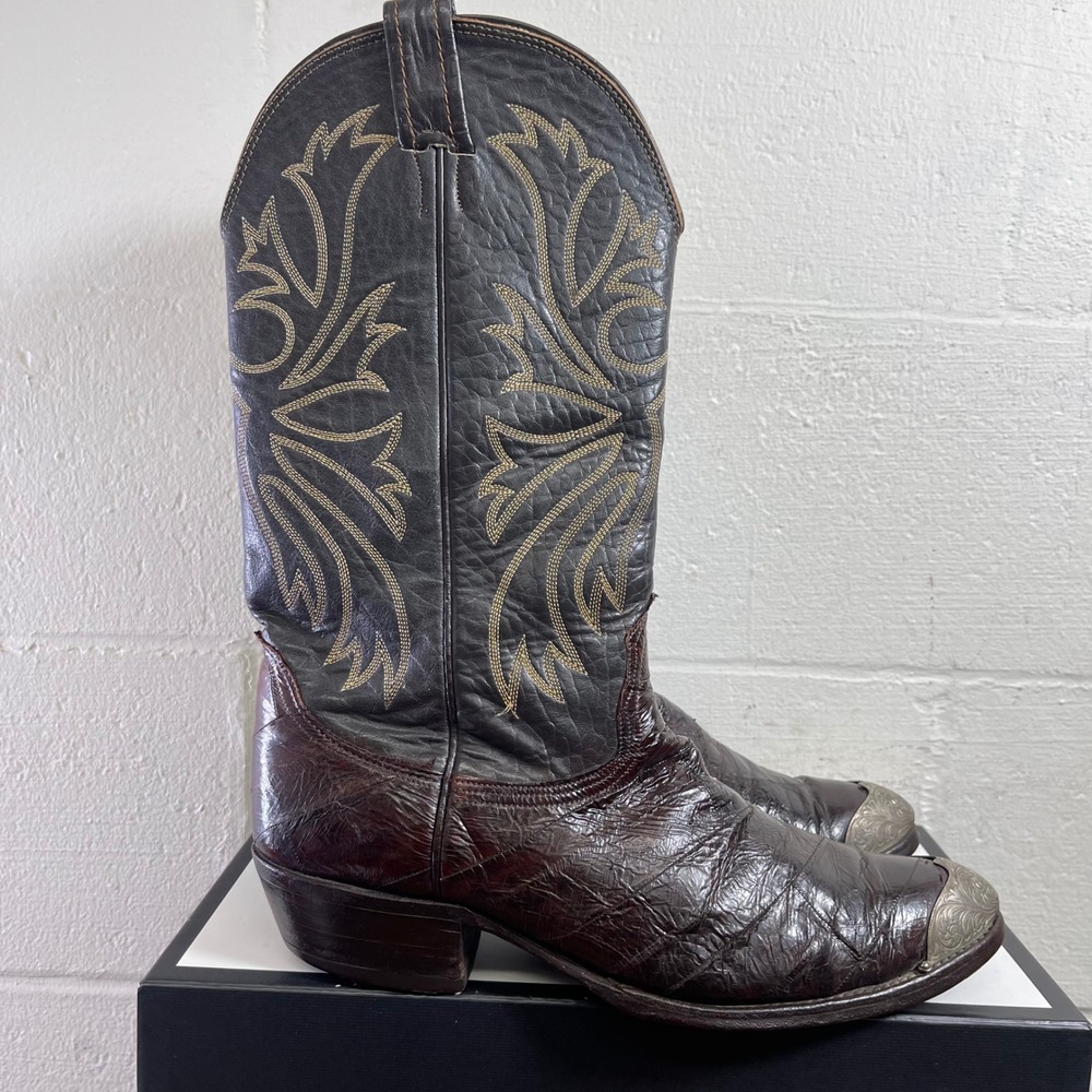 Nocona K5456 Western Cowboy‎ Boots Brown Leather Metal Pull On Men's Size 10.5 D